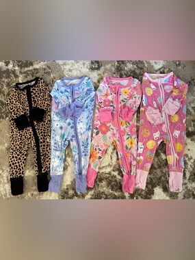 Little Sleepies Pink Floral & Cat Print Zipper Footie Pajama